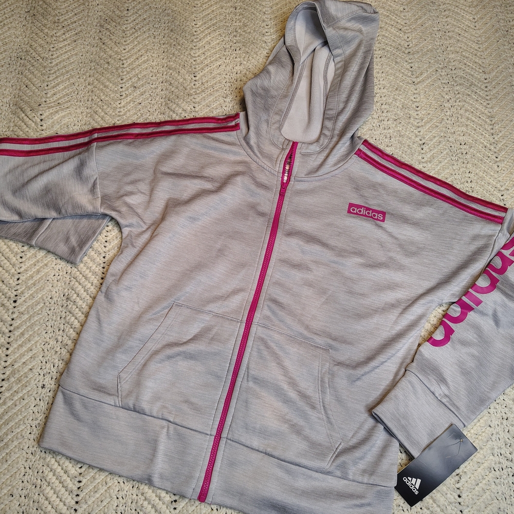 Adidas Kids Gray Hoodie with Pink Accents